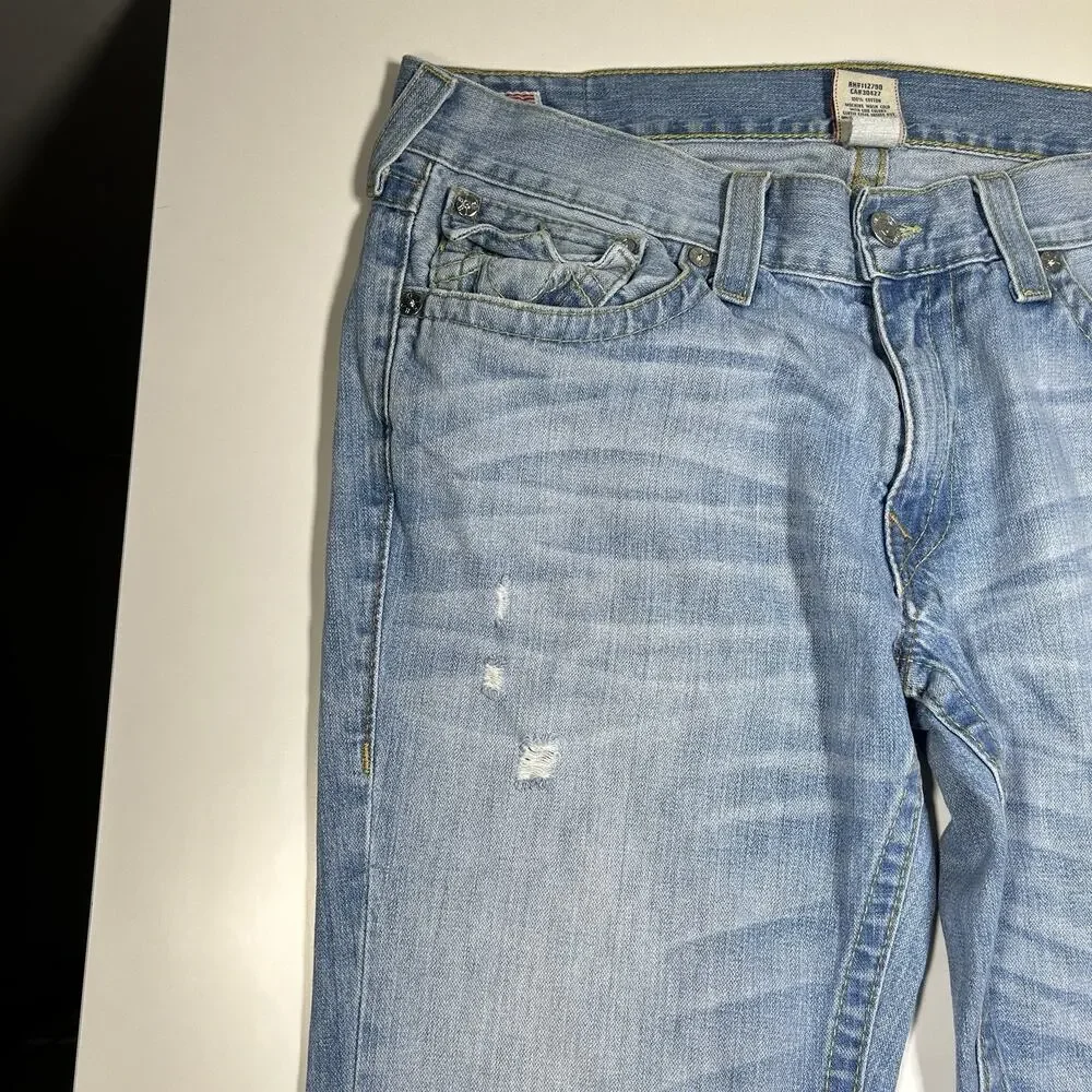 True Religion Ricky Jeans Mens 36x29.5 Light Wash Made In USA Y2K Distressed